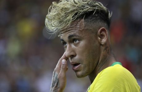 Brazil's Neymar during the group E match between Brazil and Switzerland at the 2018 soccer World Cup in the Rostov Arena in Rostov-on-Don, Russia, Sunday, June 17, 2018. (AP Photo/Themba Hadebe)