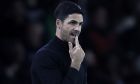 Arsenal's manager Mikel Arteta reacts during the Europa League soccer match between Arsenal and PSV at Emirates stadium in London, Thursday, Oct. 20, 2022. (AP Photo/Ian Walton)