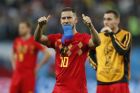 Belgium's Eden Hazard gestures to supporters after the semifinal match between France and Belgium at the 2018 soccer World Cup in the St. Petersburg Stadium in, St. Petersburg, Russia, Tuesday, July 10, 2018. (AP Photo/Frank Augstein)