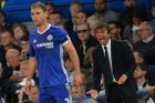 Chelsea's Italian head coach Antonio Conte (R) shouts at Chelsea's Serbian defender Branislav Ivanovic during the English Premier League football match between Chelsea and Liverpool at Stamford Bridge in London on September 16, 2016. / AFP PHOTO / GLYN KIRK / RESTRICTED TO EDITORIAL USE. No use with unauthorized audio, video, data, fixture lists, club/league logos or 'live' services. Online in-match use limited to 75 images, no video emulation. No use in betting, games or single club/league/player publications. / GLYN KIRK/AFP/Getty Images