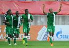 Nigeria's Saviour Godwin, right, celebrates after scoring a goal against North Korea during their U20 soccer World Cup match in New Plymouth, New Zealand, Thursday, June 4, 2015. (AP Photo/Ross Setford)