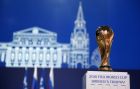 The World Cup trophy is displayed at the FIFA congress on the eve of the opener of the 2018 soccer World Cup in Moscow, Russia, Wednesday, June 13, 2018. The congress in Moscow is set to choose the host or hosts for the 2026 World Cup. (AP Photo/Pavel Golovkin)