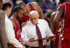 6 Feb 1997:  Freson State Bulldogs head coach Jerry Tarkanian confers with his players during a game against the San Jose State Spartans at the Event Center in San Jose, California.  Fresno Staste won the game, 66-61. Mandatory Credit: Otto Greule  /Allsp