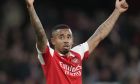 Arsenal's Gabriel Jesus reacts during the English League Cup third round soccer match between Arsenal and Brighton and Hove Albion at the Emirates stadium in London, Wednesday, Nov. 9, 2022. (AP Photo/Kirsty Wigglesworth)