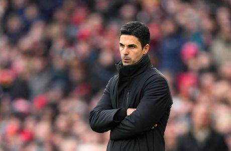 Arsenal's manager Mikel Arteta follows the game during the English Premier League soccer match between Arsenal and Crystal Palace at Emirates Stadium in London, Saturday, Jan. 20, 2024. (AP Photo/Kirsty Wigglesworth)
