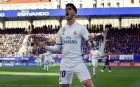 Real Madrid's Marco Asensio, celebrates after scoring his team's forth goal during the Spanish La Liga soccer match between Real Madrid and Eibar, at Ipurua stadium, in Eibar, northern Spain, Saturday, March 4, 2017. (AP Photo/Alvaro Barrientos)