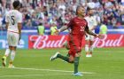 Portugal's Ricardo Quaresma celebrates after scoring his side's first goal during the Confederations Cup, Group A soccer match between Portugal and Mexico, at the Kazan Arena, Russia, Sunday, June 18, 2017. (AP Photo/Martin Meissner)
