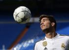 Real Madrid's new signing Brazilian defender Lucas Silva with the ball during his presentation at the at the Santiago Bernabeu stadium in Madrid on January 26, 2015.  AFP PHOTO / PIERRE-PHILIPPE MARCOU        (Photo credit should read PIERRE-PHILIPPE MARCOU/AFP/Getty Images)