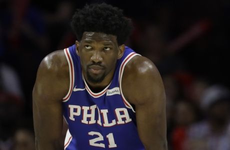 Philadelphia 76ers' Joel Embiid in action during an NBA basketball game against the Denver Nuggets, Monday, March 26, 2018, in Philadelphia. (AP Photo/Matt Slocum)