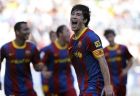 Barcelona's Bojan Krkic reacts after scoring his team's first goal against Malaga during their Spanish La Liga soccer match at the Rosaleda stadium in Malaga, Spain, Saturday, May 21 2011. (AP Photo/Sergio Torres)