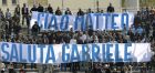 A banner reading "Ciao Matteo (Bagnaresi) saluta Gabriele (Sandri)" is seen on the stand of the "Tardini" stadium during the Italian major league soccer match Parma vs Lazio in Parma, Italy, Sunday, April 6, 2008. (APO Photo/Marco Vasini)