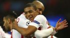 Monaco's Kylian Mbappe celebrates after scoring his side's second goal during the Champions League round of 16 first leg soccer match between Manchester City and Monaco at the Etihad Stadium in Manchester, England, Tuesday Feb. 21, 2017. (AP Photo/Dave Thompson)
