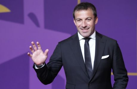 Former Italian soccer player Alessandro Del Piero waves as he arrives for the 2022 soccer World Cup draw at the Doha Exhibition and Convention Center in Doha, Qatar, Friday, April 1, 2022. (AP Photo/Darko Bandic)