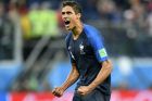 France's Raphael Varane celebrates after his team advanced to the final after the semifinal match between France and Belgium at the 2018 soccer World Cup in the St. Petersburg Stadium in St. Petersburg, Russia, Tuesday, July 10, 2018. (AP Photo/Martin Meissner)