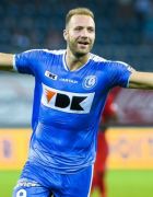 20150716 - GENT, BELGIUM: Gent's Laurent Depoitre celebrates after scoring during the Belgian Supercup match between Belgian first league teams KAA Gent and Club Brugge, Thursday 16 July 2015 in Gent. BELGA PHOTO LAURIE DIEFFEMBACQ