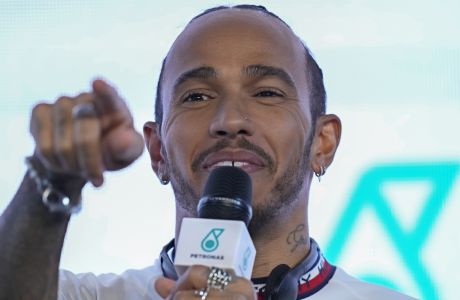 Mercedes driver Lewis Hamilton of Britain speaks during a press conferencein Sao Paulo, Brazil, Wednesday, Nov. 9, 2022. Hamilton will compete Sunday in the Brazilian Formula One Grand Prix at Sao Paulo's Interlagos circuit. (AP Photo/Andre Penner)