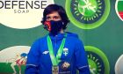 Η Μαρία Πρεβολαράκη κατά την απονομή του χρυσού μεταλλίου των 53κ. στο Παγκόσμιο Κύπελλο πάλης 2020, Βελιγράδι | Τρίτη 15 Δεκεμβρίου 2020