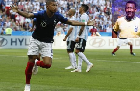 France's Kylian Mbappe celebrates after scoring his side's third goal during the round of 16 match between France and Argentina, at the 2018 soccer World Cup at the Kazan Arena in Kazan, Russia, Saturday, June 30, 2018. (AP Photo/David Vincent)