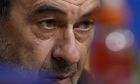 Lazio head coach Maurizio Sarri attends a news conference in Munich, Germany, Monday, March 4, 2024, ahead of the Champions League round of sixteen second leg soccer match between FC Bayern Munich and Lazio Rome. (AP Photo/Matthias Schrader)