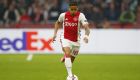 Ajax's Justin Kluivert plays the ball during the first leg semi final soccer match between Ajax and Olympique Lyon in the Amsterdam ArenA stadium, Netherlands, Wednesday, May 3, 2017. (AP Photo/Peter Dejong)
