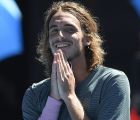 Greece's Stefanos Tsitsipas celebrates after defeating Spain's Roberto Bautista Agut in their quarterfinal match at the Australian Open tennis championships in Melbourne, Australia, Tuesday, Jan. 22, 2019.(AP Photo/Andy Brownbill)
