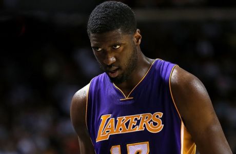 MIAMI, FL - NOVEMBER 10: Roy Hibbert #17 of the Los Angeles Lakers looks on during a game against the Miami Heat at American Airlines Arena on November 10, 2015 in Miami, Florida. NOTE TO USER: User expressly acknowledges and agrees that, by downloading and/or using this photograph, user is consenting to the terms and conditions of the Getty Images License Agreement. Mandatory copyright notice:  (Photo by Mike Ehrmann/Getty Images)