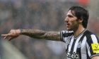 Newcastle's Sandro Tonali gestures during the Champions League group F soccer match between Newcastle and Dortmund at St. James' Park, in Newcastle, England, Wednesday, Oct. 25, 2023. (AP Photo/Scott Heppell)