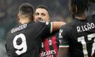 AC Milan's Rade Krunic, center, celebrates with teammates after scoring his side's second goal during the Champions League, Group E soccer match between AC Milan and FC Salzburg, at the San Siro stadium in Milan, Italy, Wednesday, Nov. 2, 2022. (AP Photo/Luca Bruno)