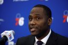 Philadelphia 76ers general manager Elton Brand speaks with members of the media during a news conference at the NBA basketball team's practice facility in Camden, N.J., Tuesday, Nov. 13, 2018. (AP Photo/Matt Rourke)