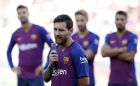FC Barcelona's Lionel Messi talks to the crowd ahead of the Joan Gamper trophy friendly soccer match between FC Barcelona and Boca Juniors at the Camp Nou stadium in Barcelona, Spain, Wednesday, Aug. 15, 2018. (AP Photo/Manu Fernandez)