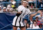 Germany's Steffi Graf returns the ball towards Manuela Maleeva-Fragniere during their U.S. Open women's semifinal match, Friday, Sept. 10, 1993 in New York. (AP Photo/Rusty Kennedy)