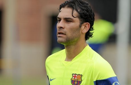 FC Barcelona defender Rafael Marquez, of Mexico, during training, Thursday, July 30, 2009, in Los Angeles. FC Barcelona will open their exhibition tour on Saturday, Aug. 1, with a match against the Los Angeles Galaxy at the Rose Bowl in Pasadena. (AP Photo/Gus Ruelas)