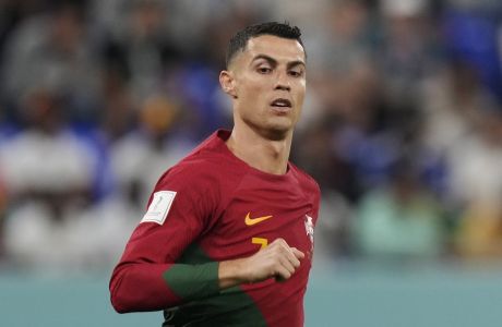 Portugal's Cristiano Ronaldo in action during the World Cup group H soccer match between Portugal and Ghana, at the Stadium 974 in Doha, Qatar, Thursday, Nov. 24, 2022. (AP Photo/Darko Bandic)