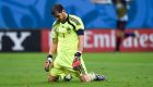 SALVADOR, BRAZIL - JUNE 13:  Iker Casillas of Spain looks dejected after the Netherlands second goal during the 2014 FIFA World Cup Brazil Group B match between Spain and Netherlands at Arena Fonte Nova on June 13, 2014 in Salvador, Brazil. (Photo by David Ramos/Getty Images)