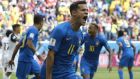 Brazil's Philippe Coutinho celebrates scoring his side's opening goal during the group E match between Brazil and Costa Rica at the 2018 soccer World Cup in the St. Petersburg Stadium in St. Petersburg, Russia, Friday, June 22, 2018. (AP Photo/Petr David Josek)