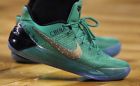 Boston Celtics guard Isaiah Thomas' shoes are adorned with the words "I Love You Chyna" in tribute to his sister who died in a car crash over the weekend, while facing the Chicago Bulls in the second quarter of a first-round NBA playoff basketball game in Boston, Tuesday, April 18, 2017. (AP Photo/Charles Krupa)