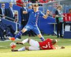 Norway's Haitam Aleesami on the ground, with Iceland's Haukur Heidar Hauksson during their friendly soccer match between Norway and Iceland at Ullevaal Stadium in Oslo, Norway, Wednesday June 1, 2016.? (Terje Pedersen / NTB scanpix via AP) NORWAY OUT