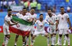 Iran's players celebrate their victory after the group B match between Morocco and Iran at the 2018 soccer World Cup in the St. Petersburg Stadium in St. Petersburg, Russia, Friday, June 15, 2018. (AP Photo/Themba Hadebe)
