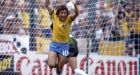 2/7/1982 Football World Cup 1982.
Brazil v Argentina.
Zico runs away in celebration at his goal.
Photo: Mark Leech / Offside.