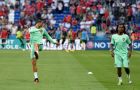 Portugal's Cristiano Ronaldo, left, and Renato Sanches warm up before the Euro 2016 semifinal soccer match between Portugal and Wales, at the Grand Stade in Decines-­Charpieu, near Lyon, France, Wednesday, July 6, 2016. (AP Photo/Martin Meissner)