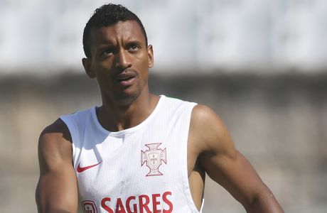 FILE - Portuguese Nani takes part in a Portugal national soccer team training session at the National Stadium in Oeiras, near Lisbon on June 5, 2015. Former Manchester United winger Nani has signed a two-season deal to join Melbourne Victory in Australias A-League. (AP Photo/Francisco Seco, File)