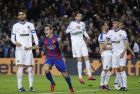 FC Barcelona's Lucas Digne, second left, reacts after scoring during the Copa del Rey, Spain's King's Cup soccer match between FC Barcelona and Hercules at the Camp Nou in Barcelona, Spain, Wednesday, Dec. 21, 2016. (AP Photo/Manu Fernandez)