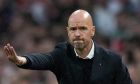 Ajax's head coach Erik ten Hag gives directions to his players during the Dutch Eredivisie premier league soccer match between Ajax and Heerenveen at the Johan Cruyff ArenA in in Amsterdam, Netherlands, Wednesday, May 11, 2022. (AP Photo/Peter Dejong)