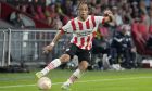 PSV's Xavi Simons controls the ball during the Europa League group A soccer match between PSV and Arsenal at the Philips stadium in Eindhoven, Netherlands, Thursday, Oct. 27, 2022. (AP Photo/Peter Dejong)