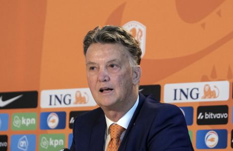 Netherlands coach Louis van Gaal meets the media to announce the Netherlands World Cup 2022 squad, at the KNVB Campus in Zeist, Netherlands, Friday, Nov. 11, 2022. (AP Photo/Patrick Post)