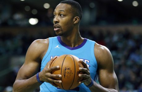 Charlotte Hornets' Dwight Howard during the first quarter of an NBA basketball game against the Boston Celtics in Boston, Friday, Nov. 10, 2017. (AP Photo/Michael Dwyer)