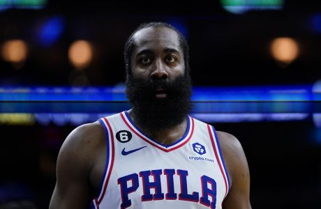 Philadelphia 76ers' James Harden plays during a preseason NBA basketball game, Wednesday, Oct. 12, 2022, in Philadelphia. (AP Photo/Matt Slocum)