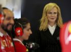 Australian actress Nicole Kidman stands in the Ferrari team garage at the conclusion of the final practice session for the Australian Formula One Grand Prix in Melbourne, Australia, Saturday, March 25, 2017. (AP Photo/Rick Rycroft)