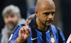Inter Milan's Felipe Melo reacts as he leaves the field of play after receiving a red card during a Serie A soccer match between Inter Milan and Lazio, at the San Siro stadium in Milan, Italy, Sunday, Dec. 20, 2015. (AP Photo/Luca Bruno)