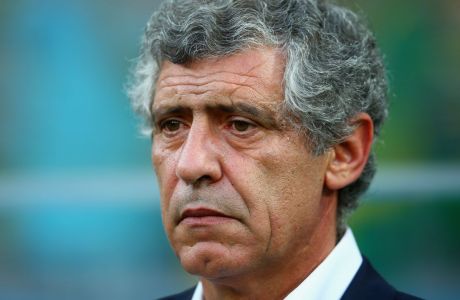 RECIFE, BRAZIL - JUNE 29:  Head coach Fernando Santos of Greece looks on prior to the 2014 FIFA World Cup Brazil Round of 16 match between Costa Rica and Greece at Arena Pernambuco on June 29, 2014 in Recife, Brazil.  (Photo by Paul Gilham/Getty Images)
